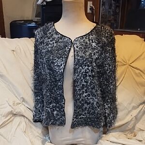 Moon Collection Fuzzy Open-Front Cardigan - Black & Gray